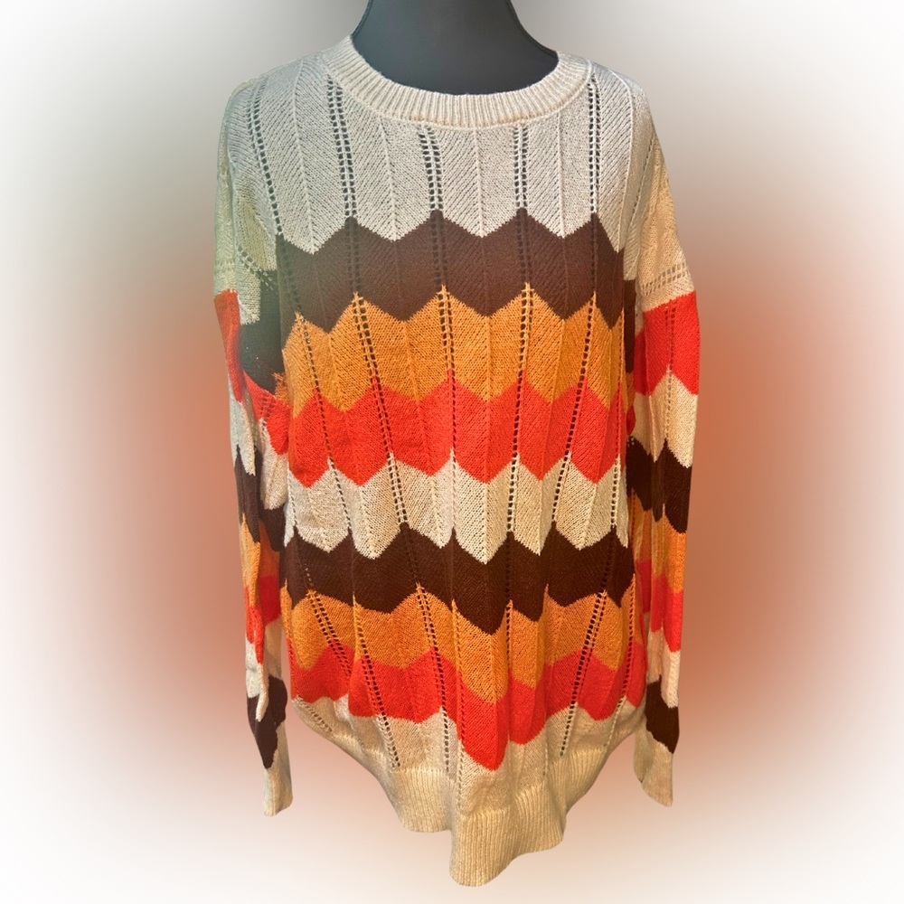 SHEIN‎ Lune Crochet Chevron Patterned Sweater - Multicolor New Size Large